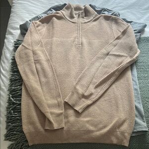 Reiss Tan V-Neck Sweater Soft Knit Classic